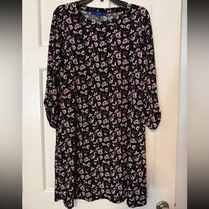 Floral Print Black and Pink Long Sleeve Dress
